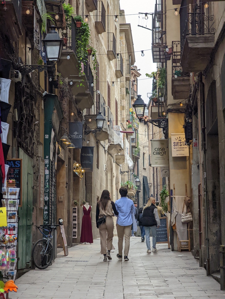 Couple walking down a street