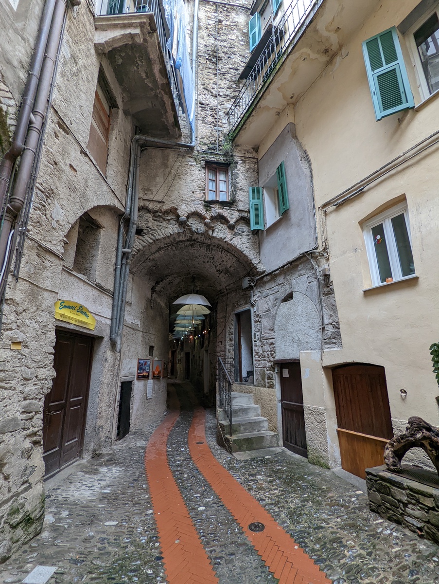 A cobblestone alleyway