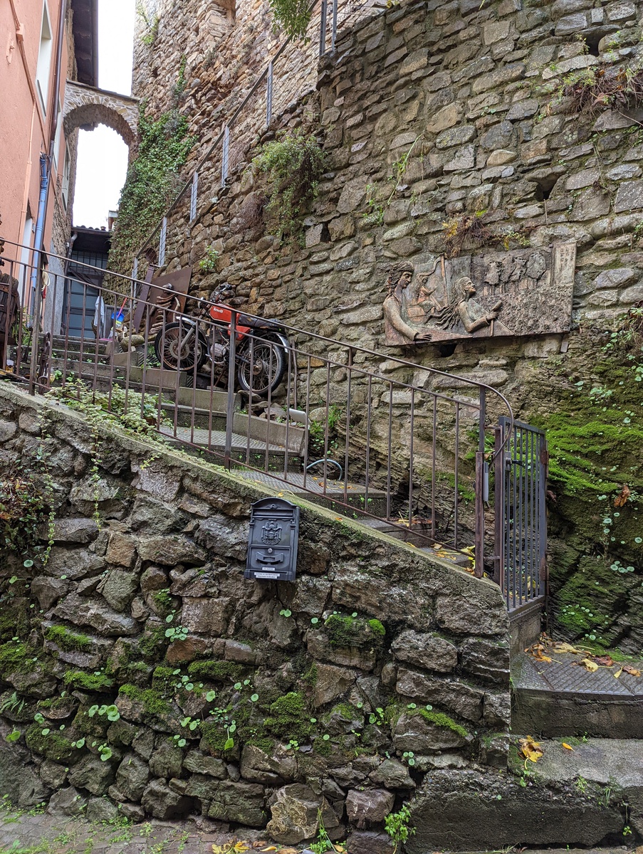 A stone staircase and bas-relief sculpture