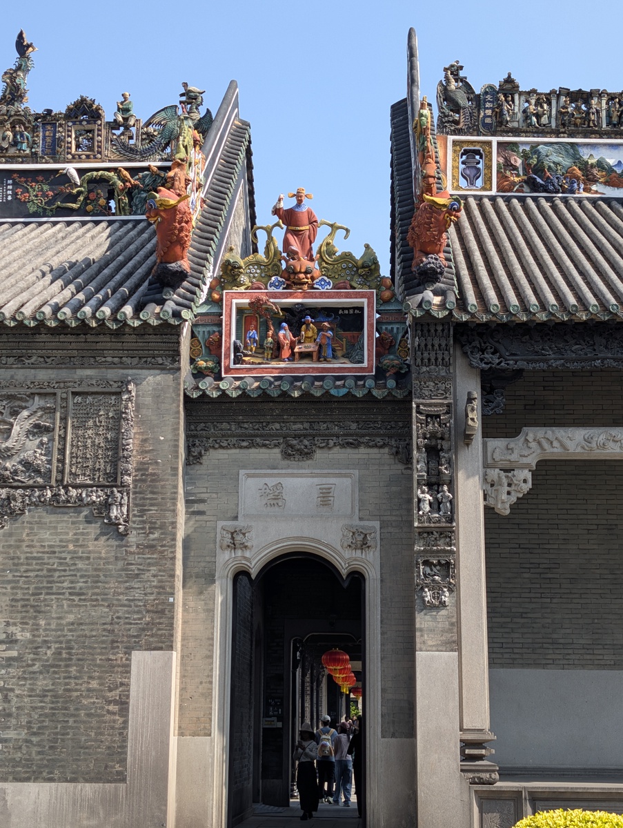 A traditional Chinese gate with intricate carvings